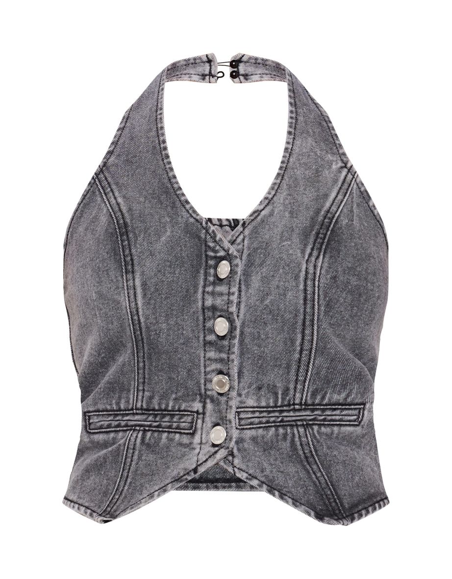 Grey Halterneck Denim Waistcoat - 4
