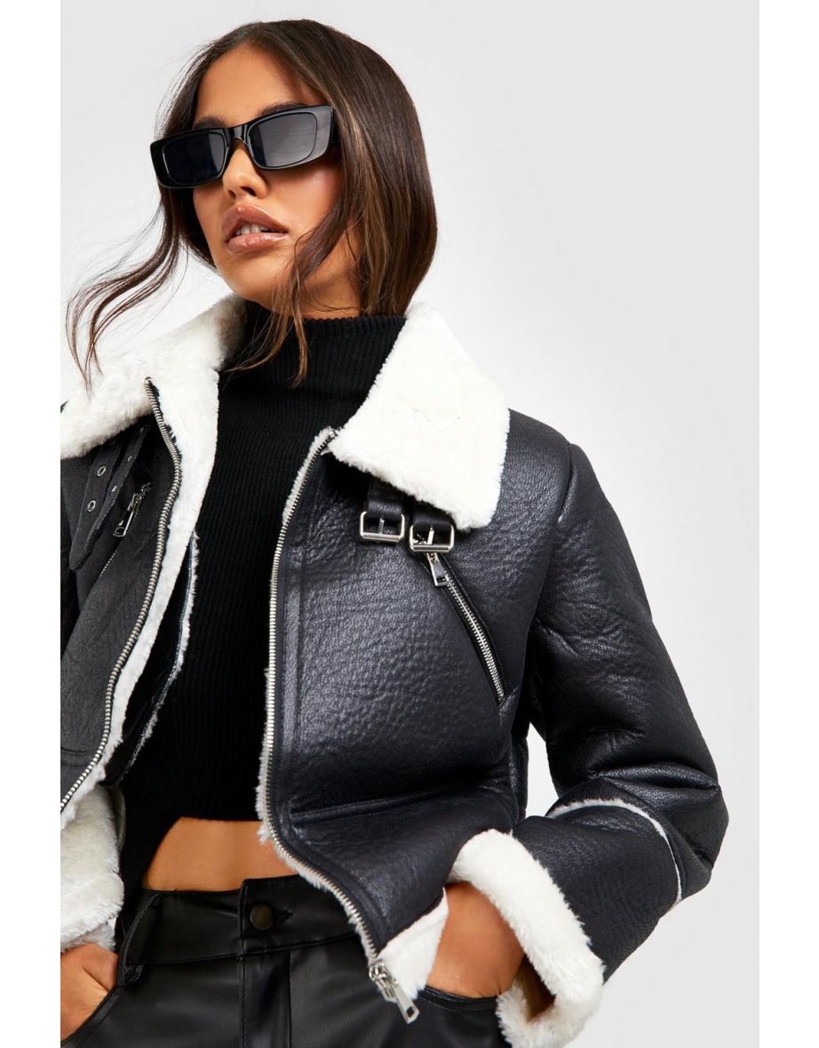 Cropped aviator jacket sales black