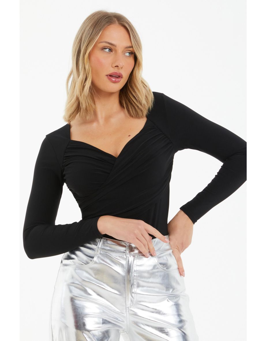 Black Wrap Long Sleeve Bodysuit