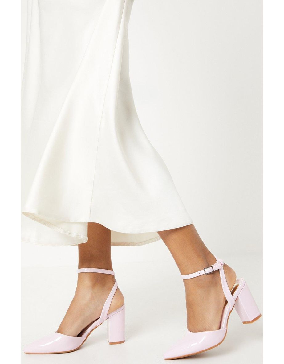 Daisy Ankle Strap High Block Heel Pointed Court Shoes
