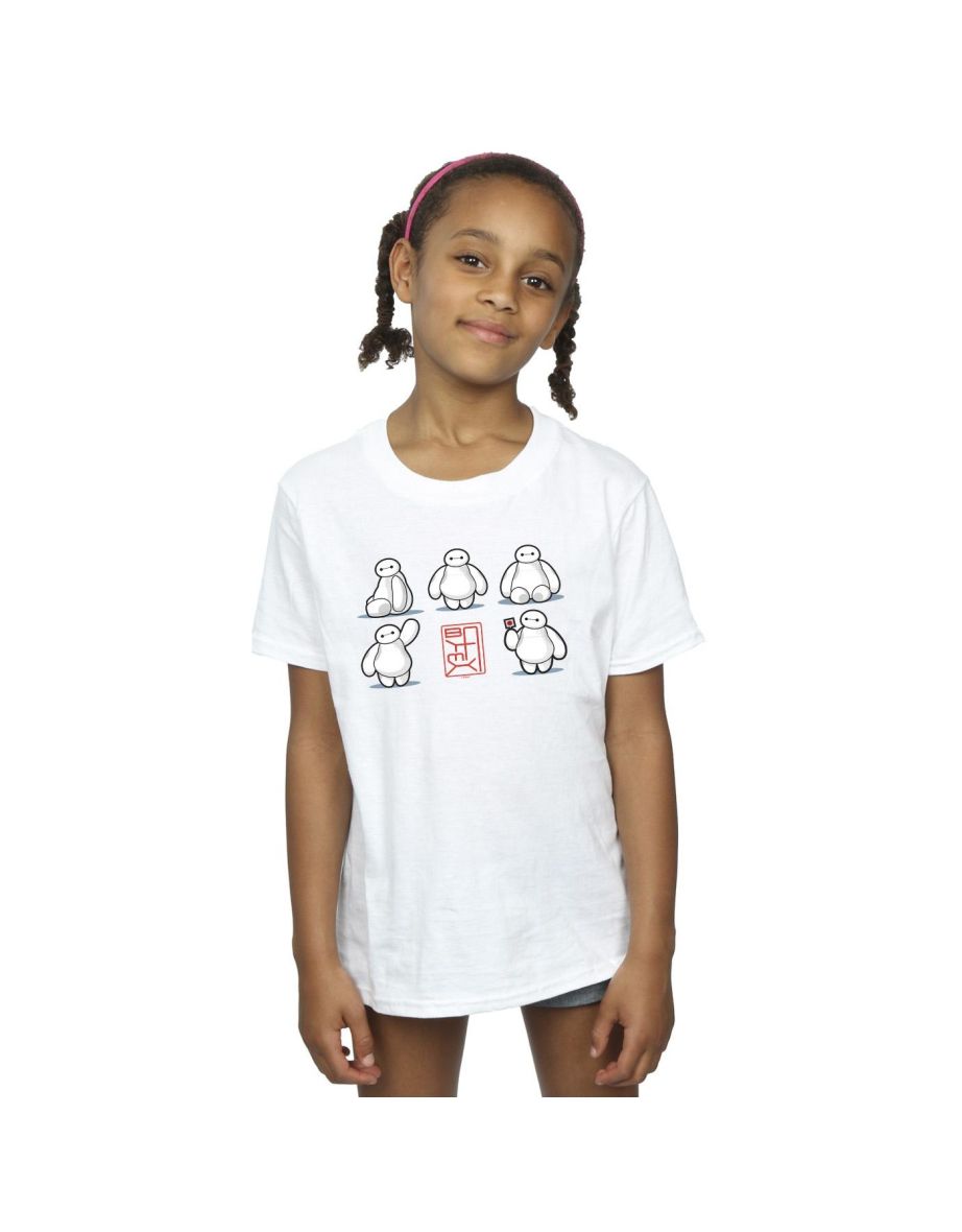 Disney Girls Big Hero 6 Baymax Many Poses Cotton T-Shirt - White