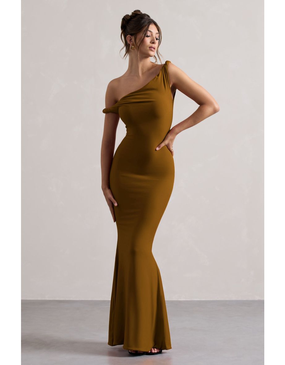 Lita | Golden Brown Twisted Asymmetric Maxi Dress - 4