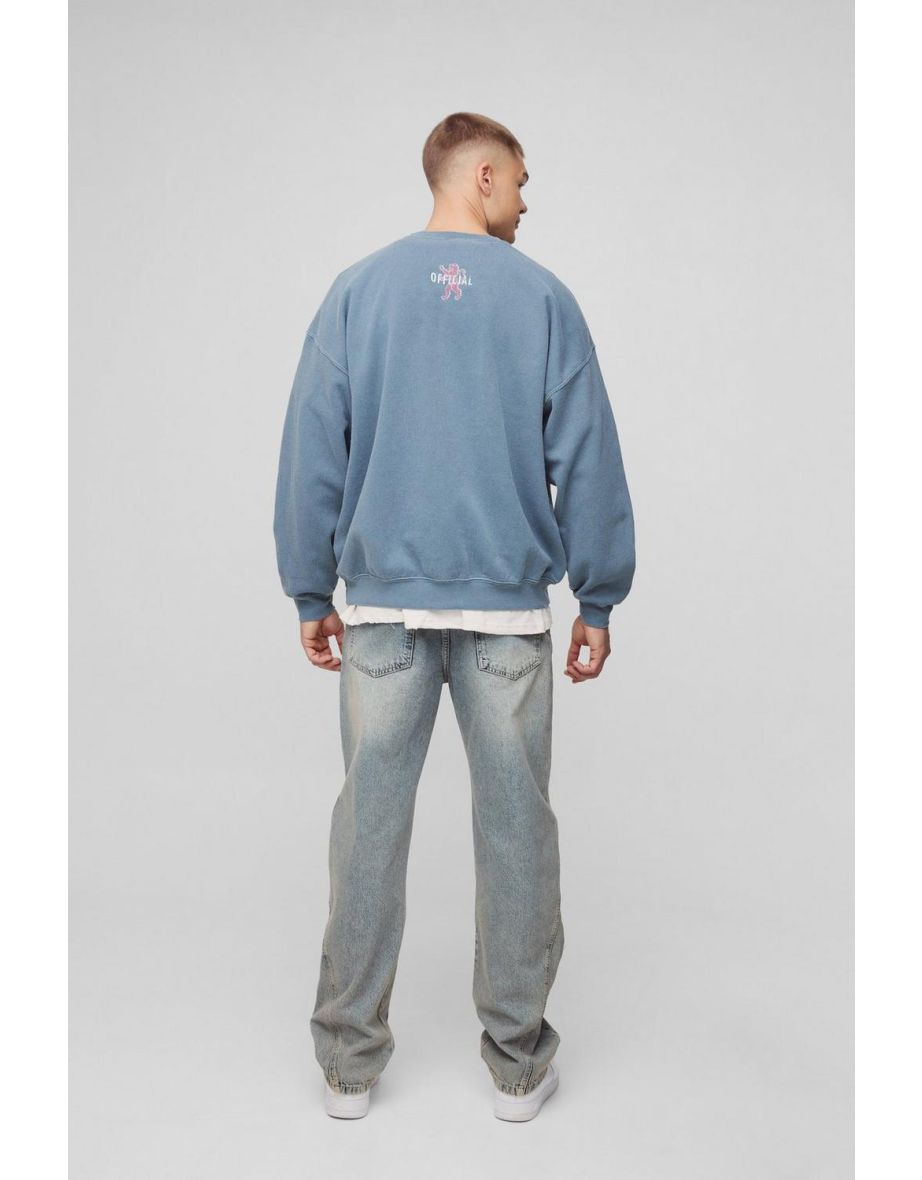 Oversized Washed Varsity Graphic Sweatshirt - slate blue - 2