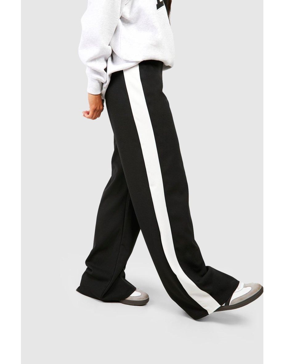 Side Stripe High Waisted Crepe Trousers - black - 3