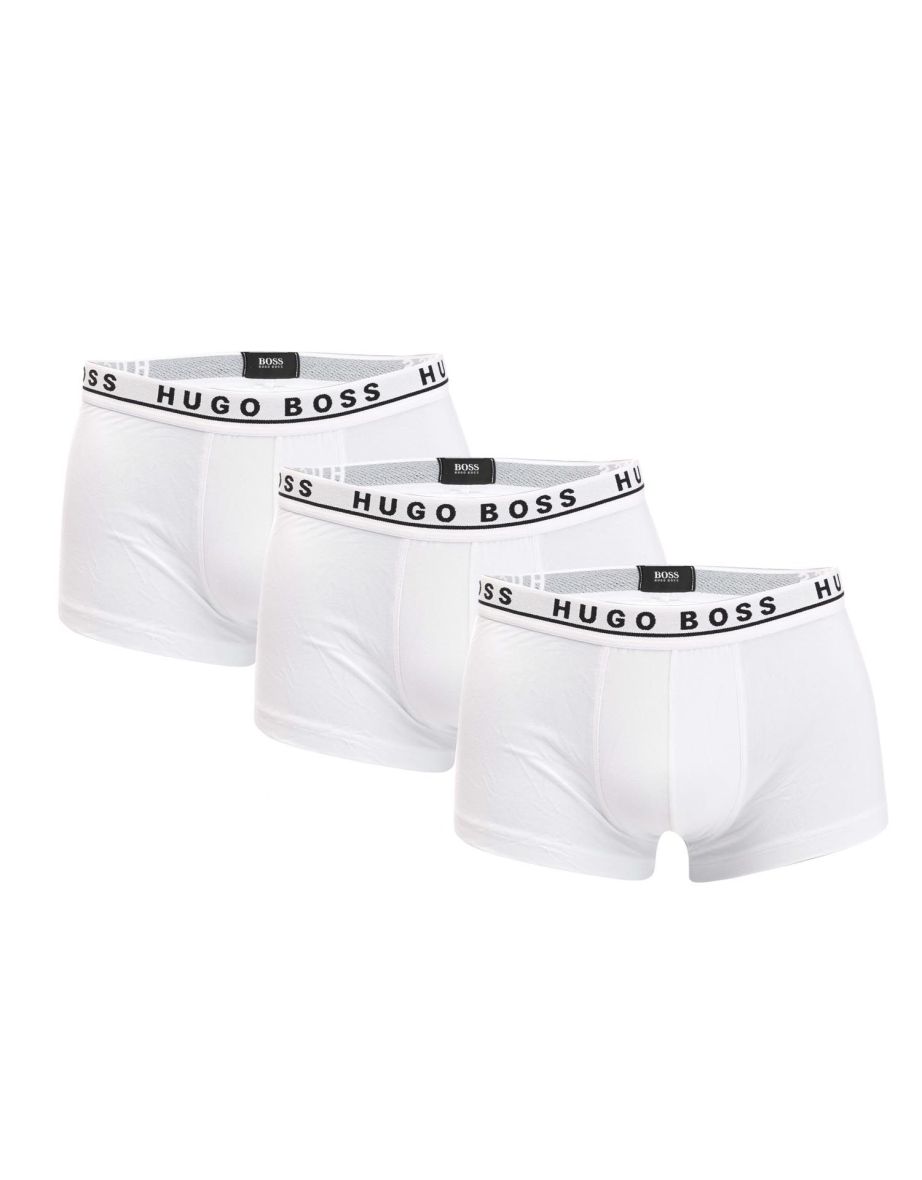 Men's Hugo Boss 3 Pack Logo Waistband Trunks in White - 1