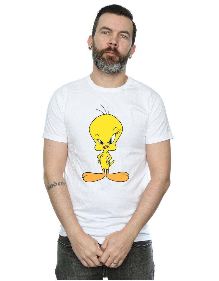 Looney Tunes Mens Angry Tweety Cotton T-Shirt - White