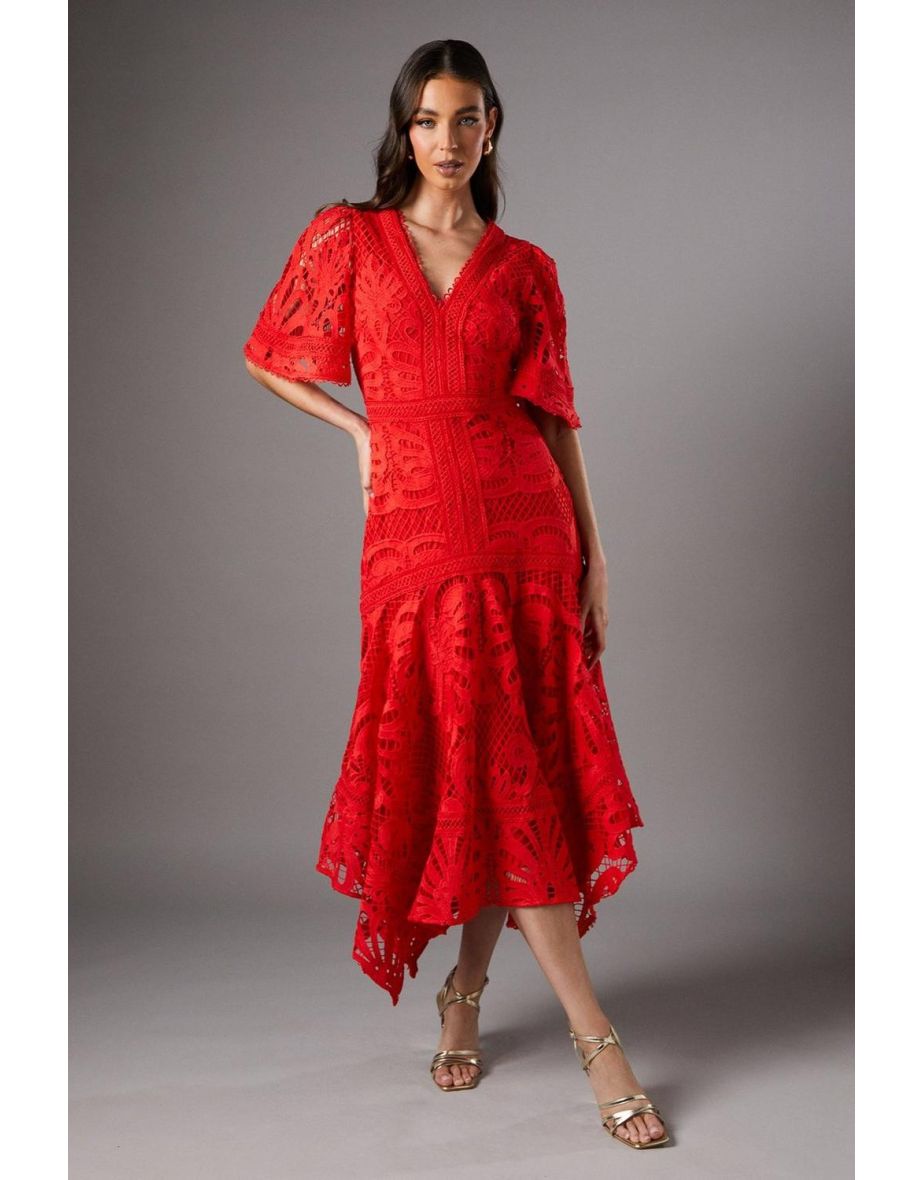 Placement Lace Hanky Hem Dress