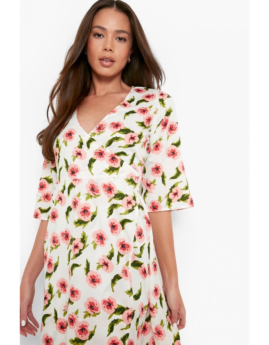 Floral Wrap Midi Dress - ivory - 3