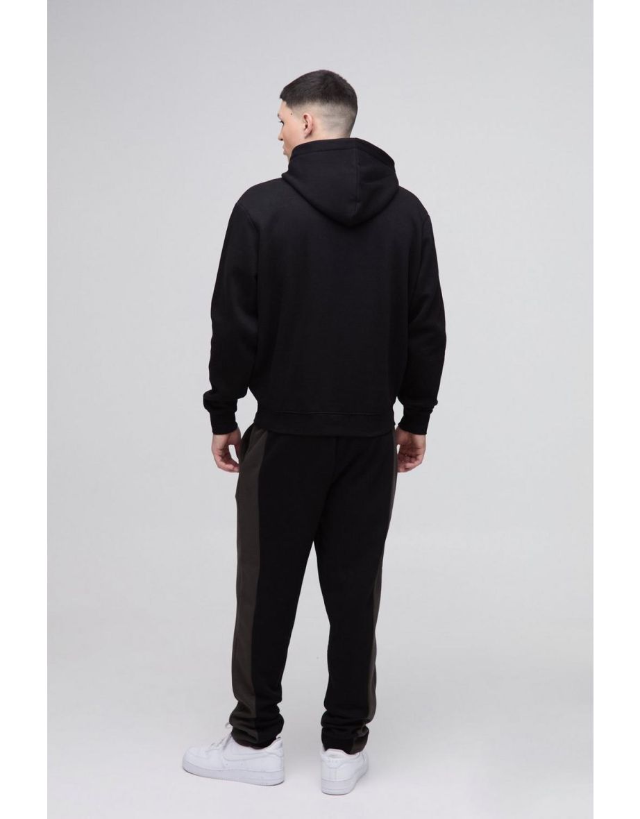Man Colour Block Hooded Tracksuit - black - 2