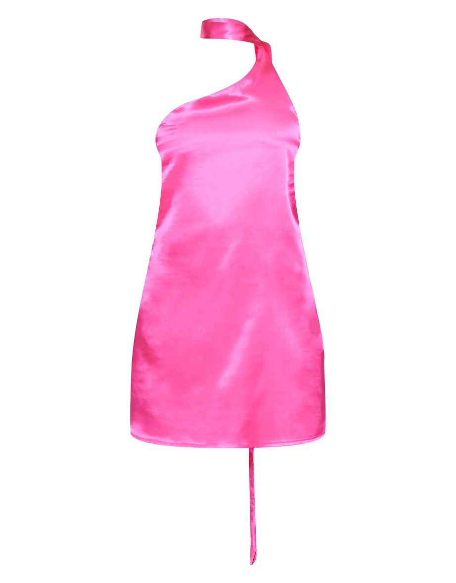 Hot Pink Scarf Detail Satin Shift Dress - 4
