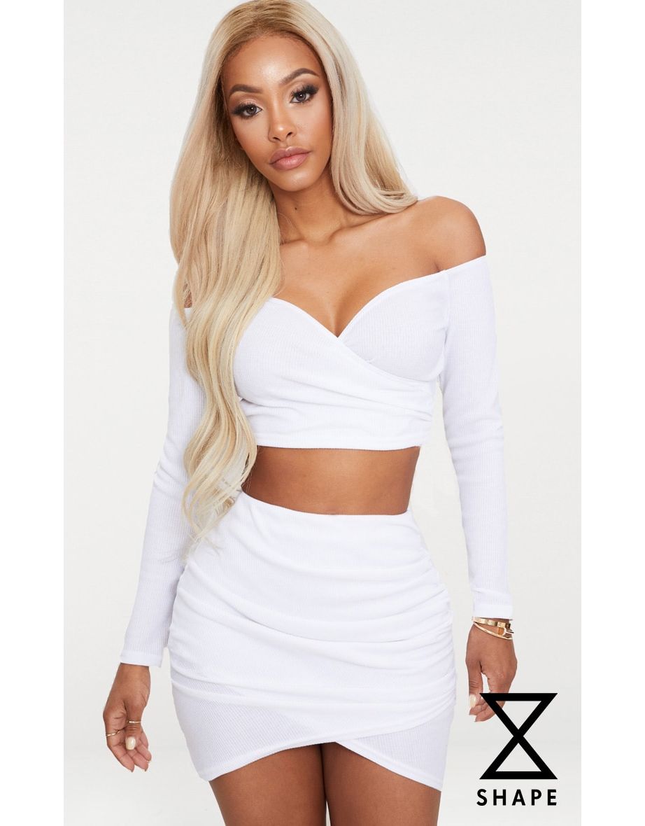 white ribbed bardot top