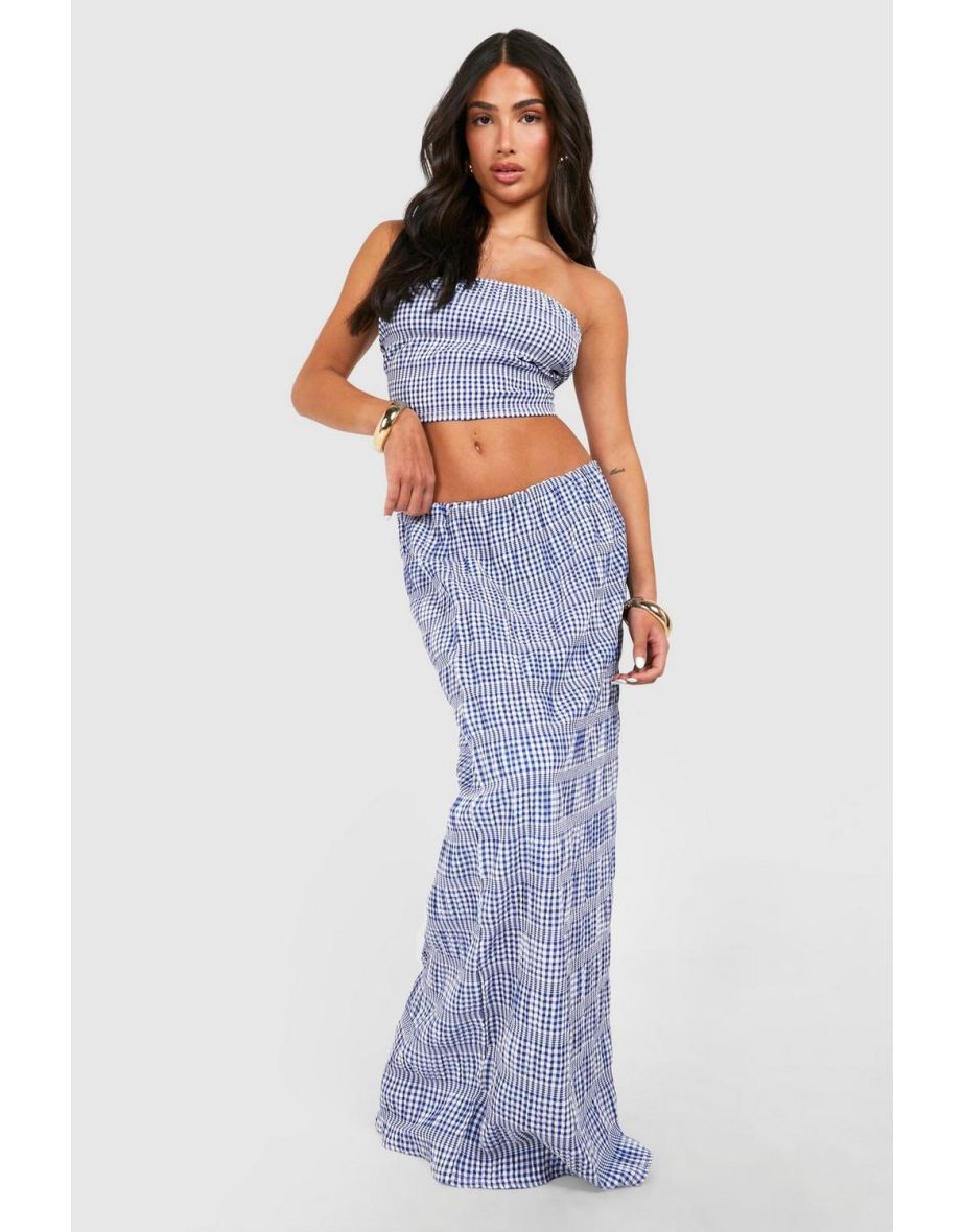 Shop Petite Gingham Woven Maxi Skirt blue Online in Bahrain VogaCloset