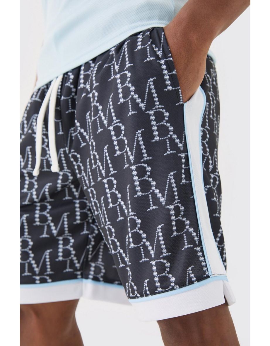 Loose Fit BM Print Mesh Basketball Short - black - 2
