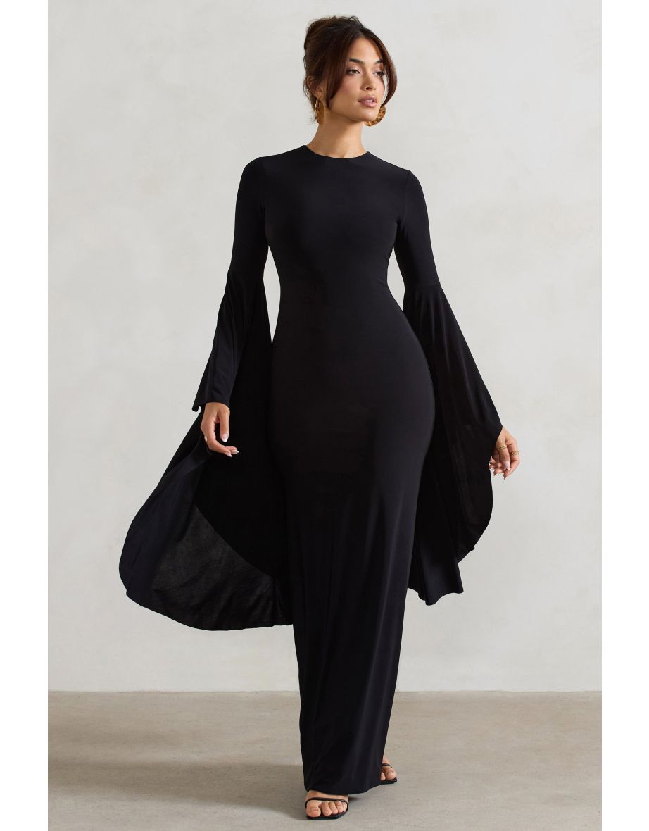 Modena | Black Waterfall Sleeve Maxi Dress - 4