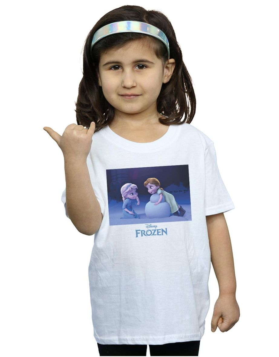 Disney Girls Frozen Build A Snowman Cotton T-Shirt - White
