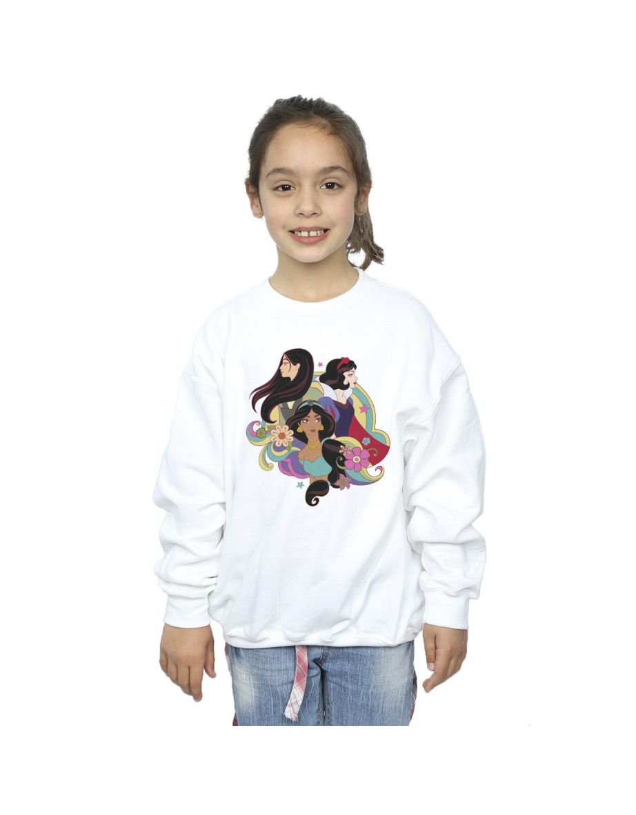 Disney Girls Princess Mulan Jasmine Snow White Sweatshirt - White