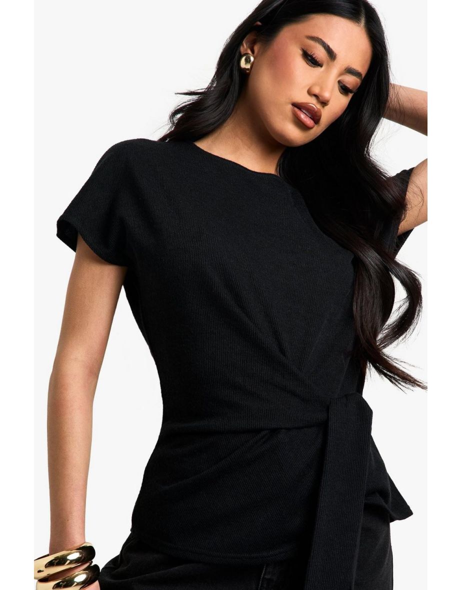 Textured Knot Front T Shirt - black - 3