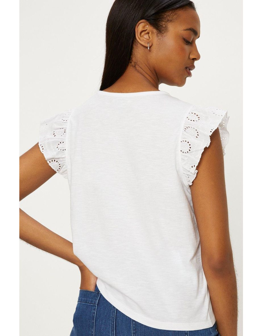 Broderie Yoke And Frill Sleeve Slub - 2