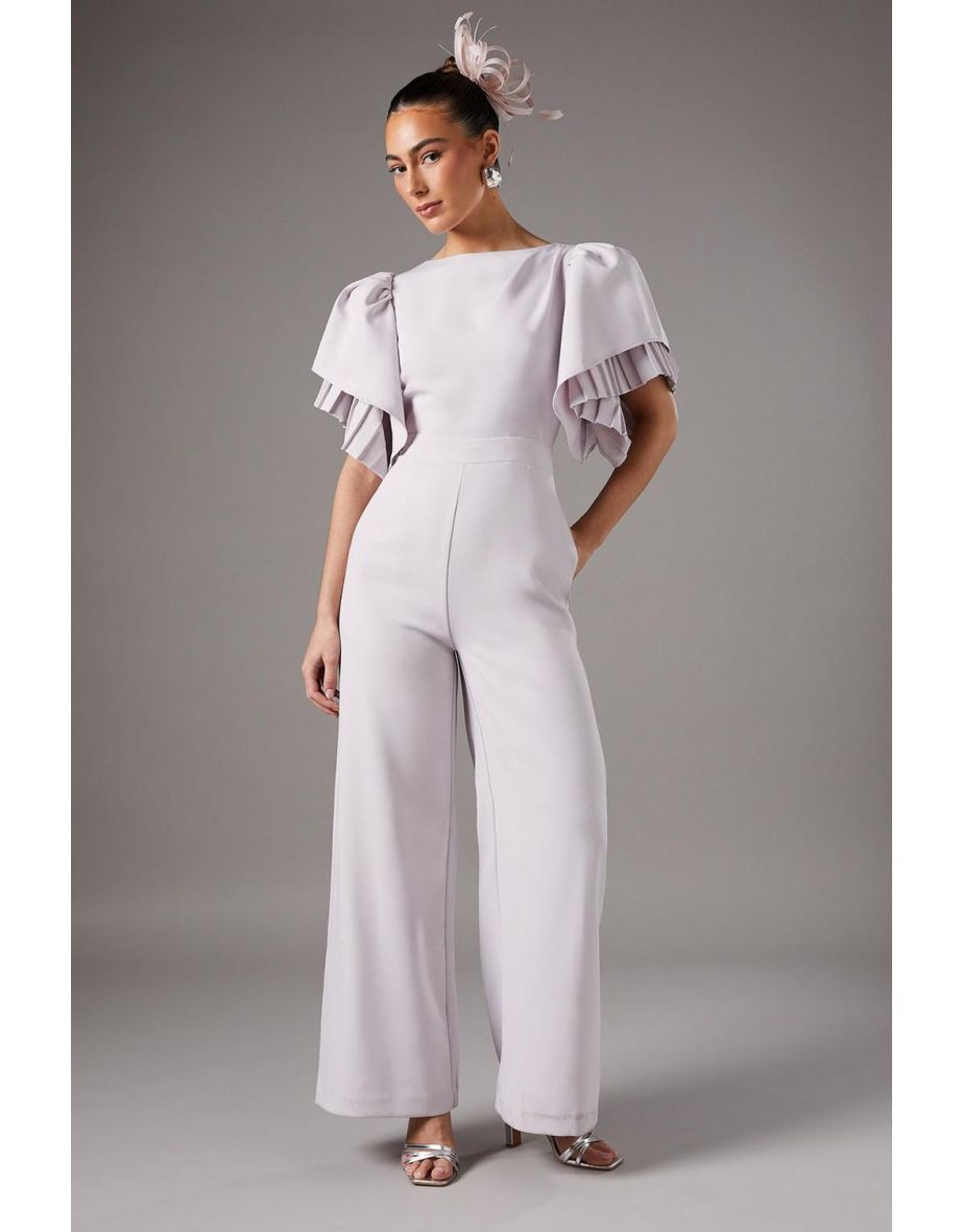 Pleat Ruffle Sleeve Jumpsuit