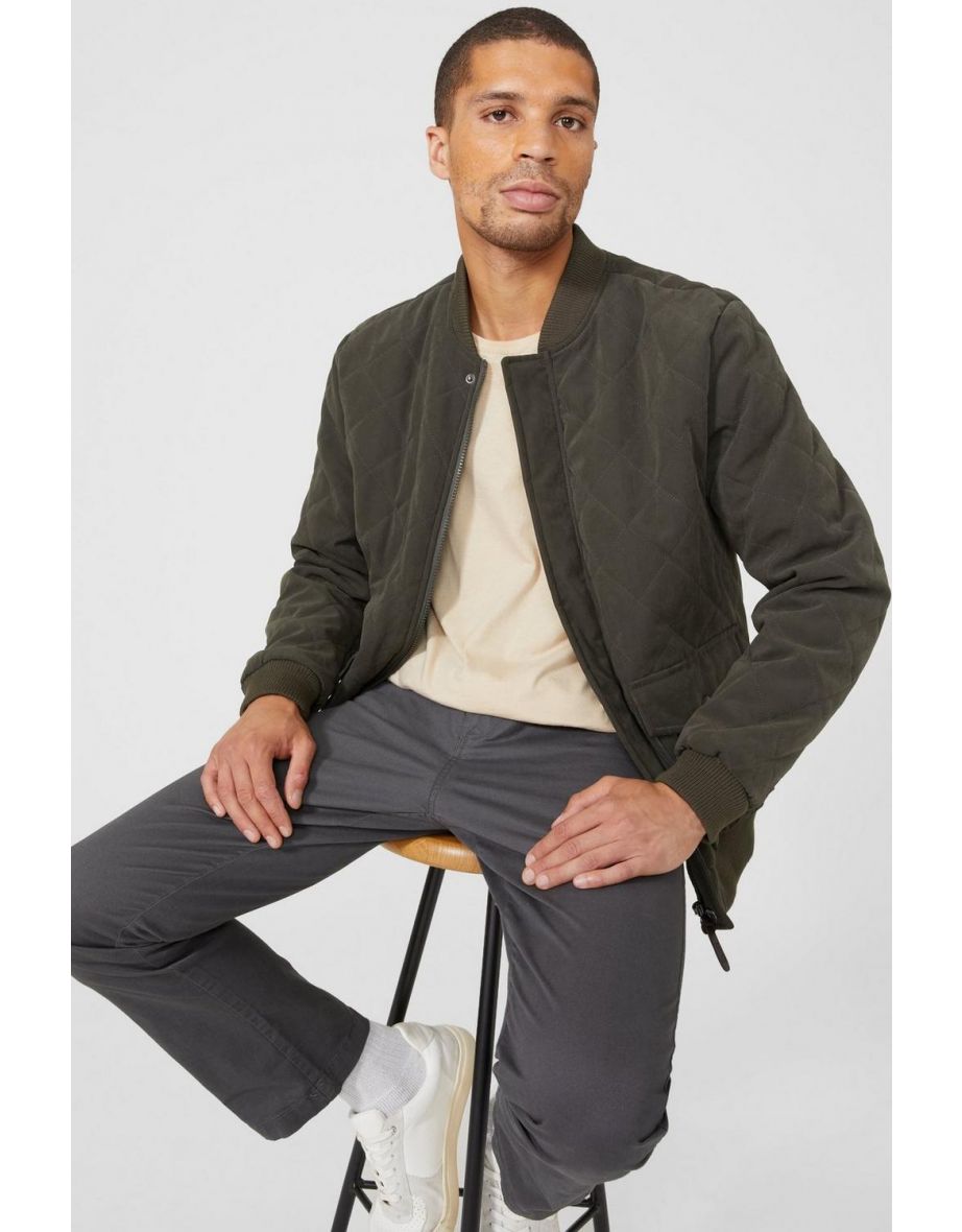Diamond Quilt Baseball Jacket - khaki