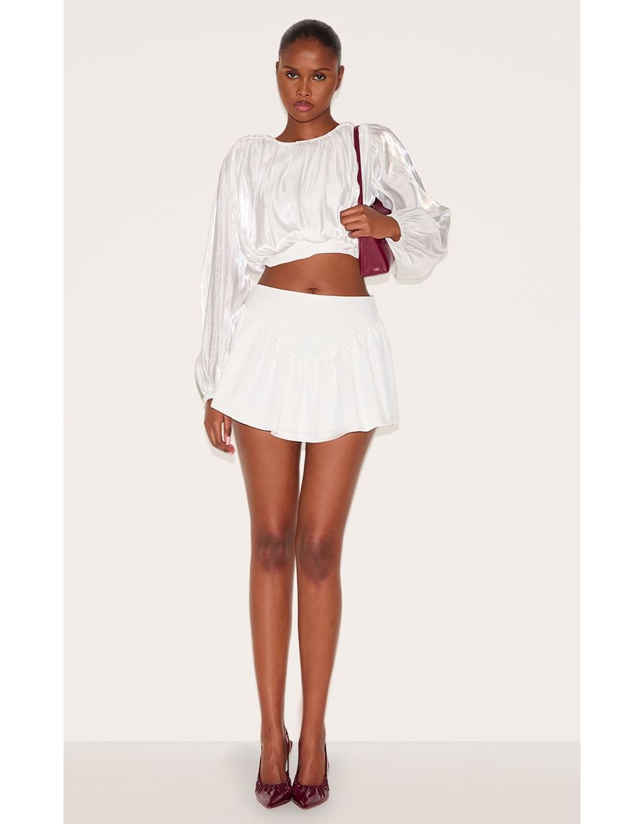 White Dipped Waist Structured A Line Mini Skirt