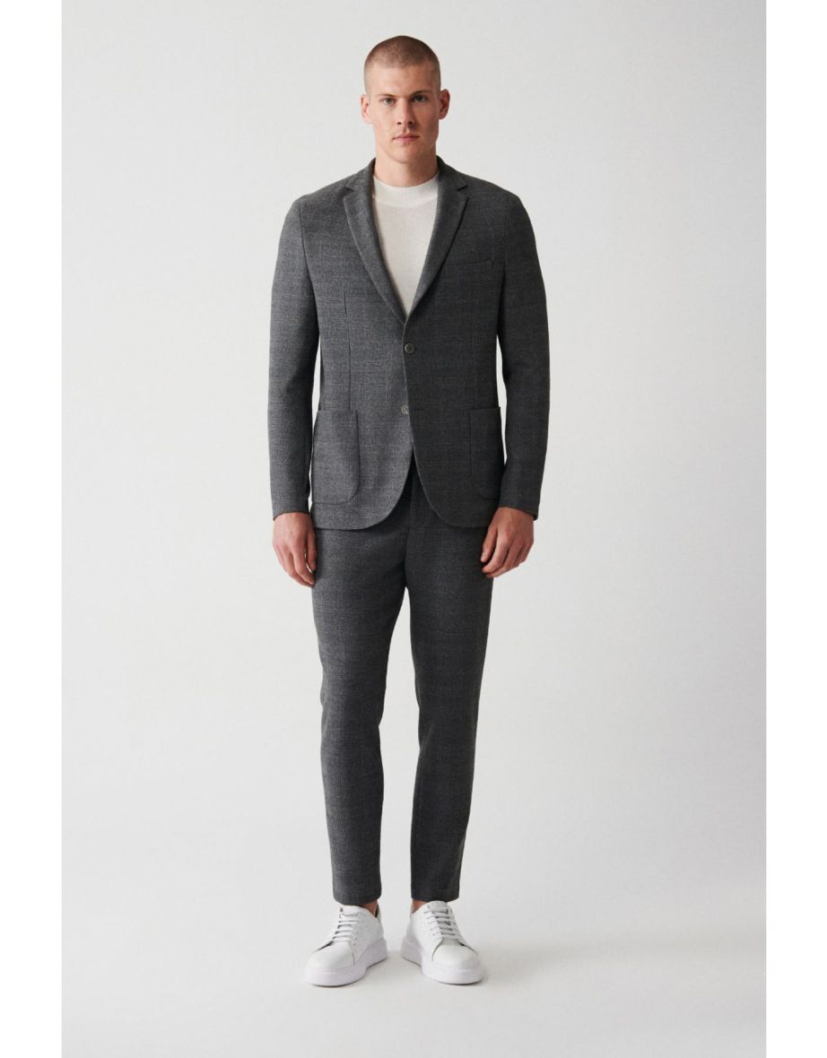 Men's Gray 360 Degree Flexible Double Slit Unlined Blazer