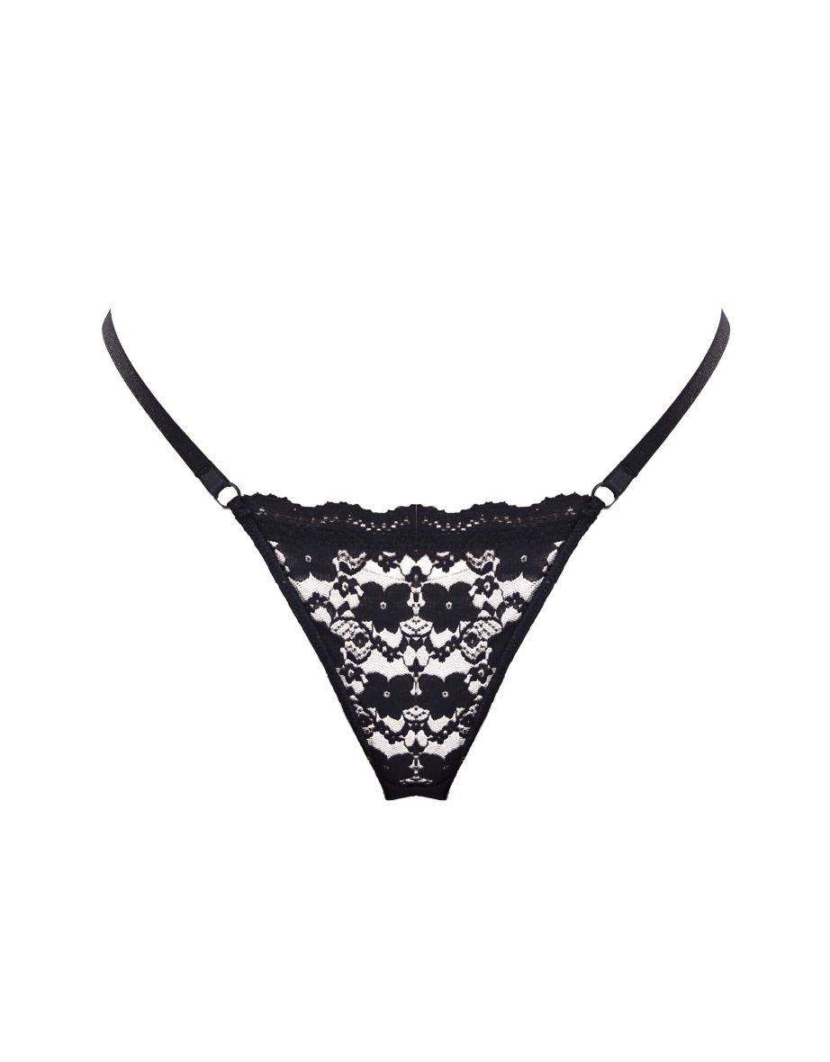 Black PLT Label Lace Strappy 2 Pack Tanga Thong - 3