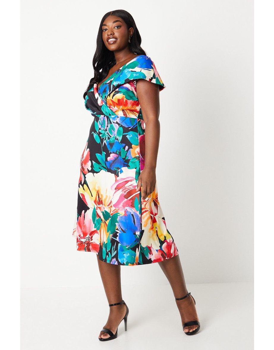 Shop Plus Printed Bardot Midi Dress Online in Qatar VogaCloset