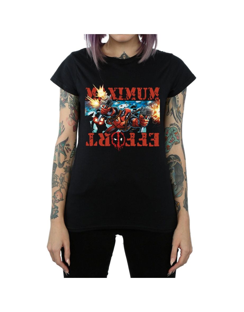 Marvel Womens/Ladies Deadpool Maximum Effort Cotton T-Shirt - Black - 3