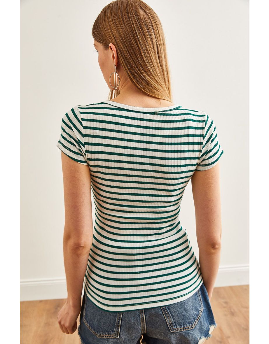 Women's Thick Ribbed Emerald Green Snap Camisole Blouse - 4