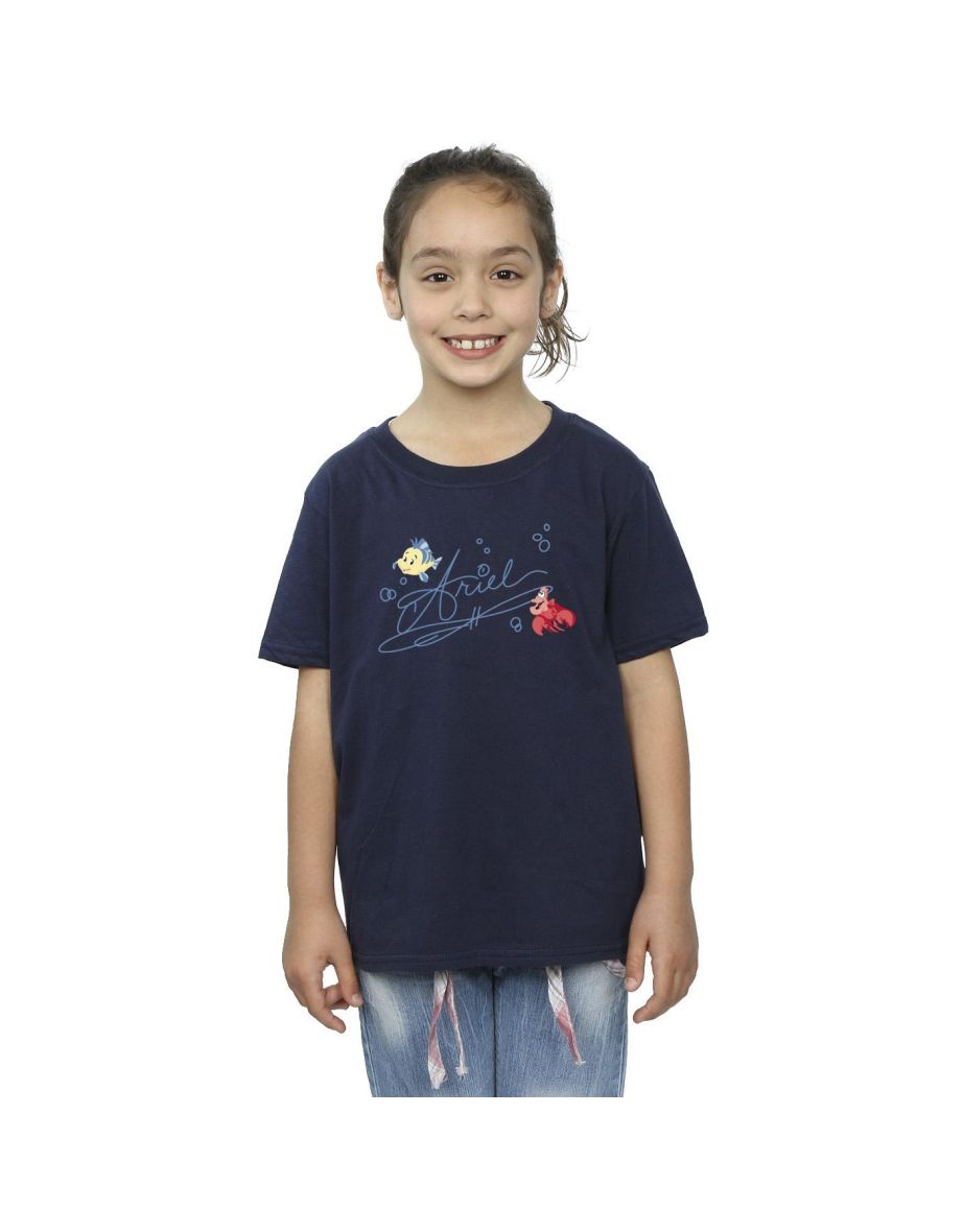 Disney Girls The Little Mermaid Ariel Cotton T-Shirt - Navy Blue
