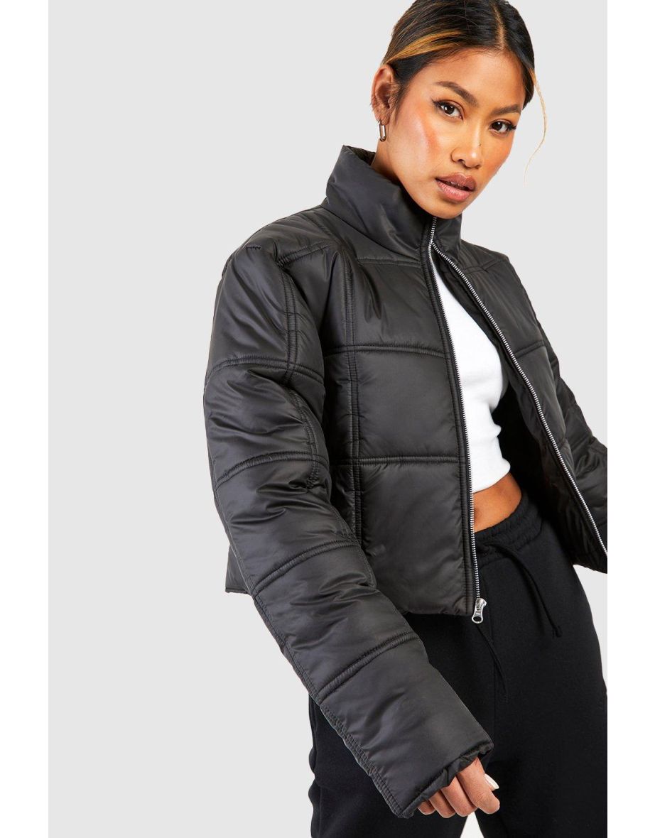 Square Quilted Crop Puffer Jacket - black - 3