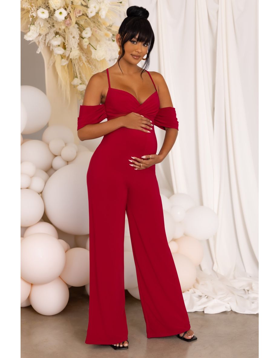 Berry Maternity Draped Sleeve Jumpsuit - 4