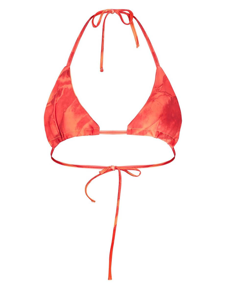 Hot Orange Acid Wash Triangle Bikini Top - 2