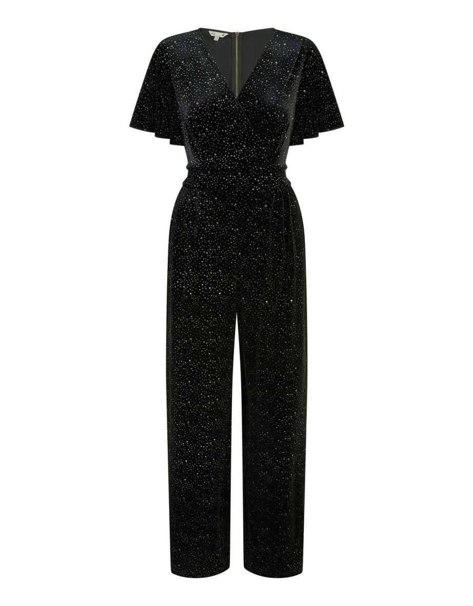 Yumi Black Sparkle Velvet Jumpsuit - 5