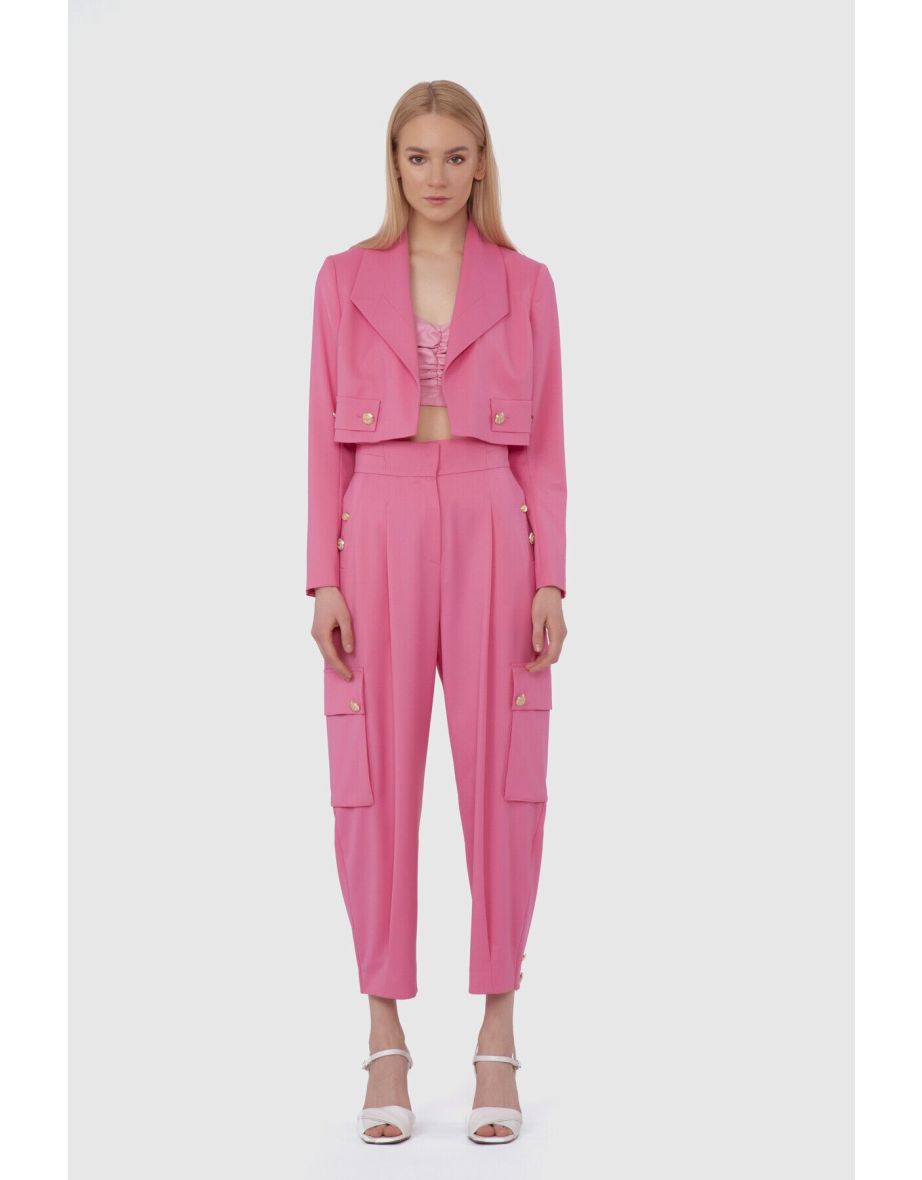 Metallic Buttoned Crop Pink Jacket