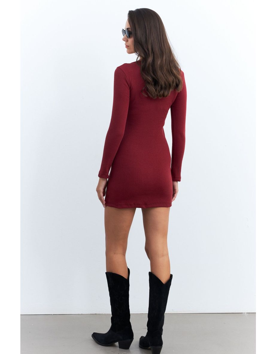 Women's Burgundy Zipper Camisole Mini Dress - 5