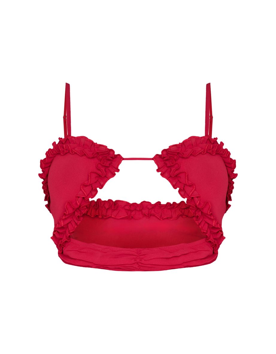 Shape Red Frill Edge Cut Out Crop Top - 4