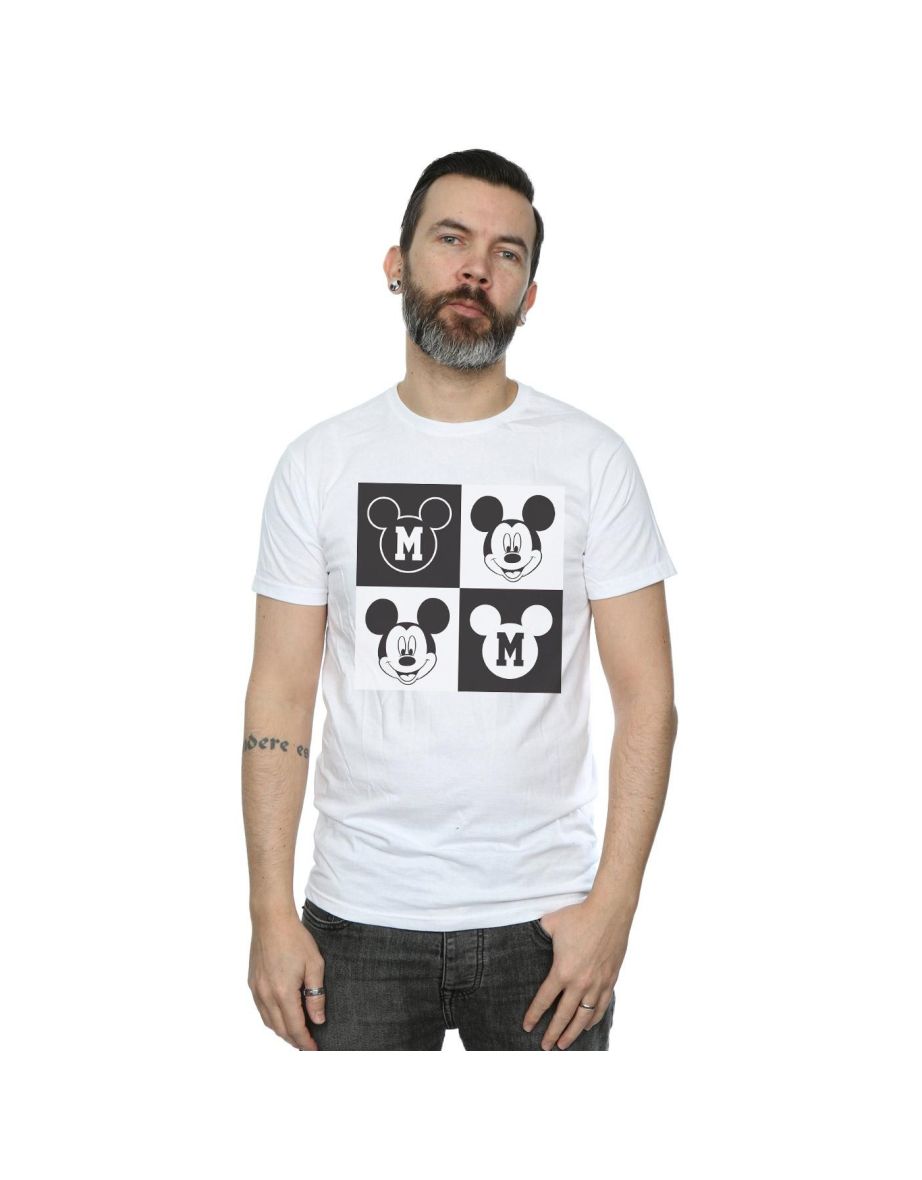 Disney Mens Mickey Mouse Smiling Squares T-Shirt - White