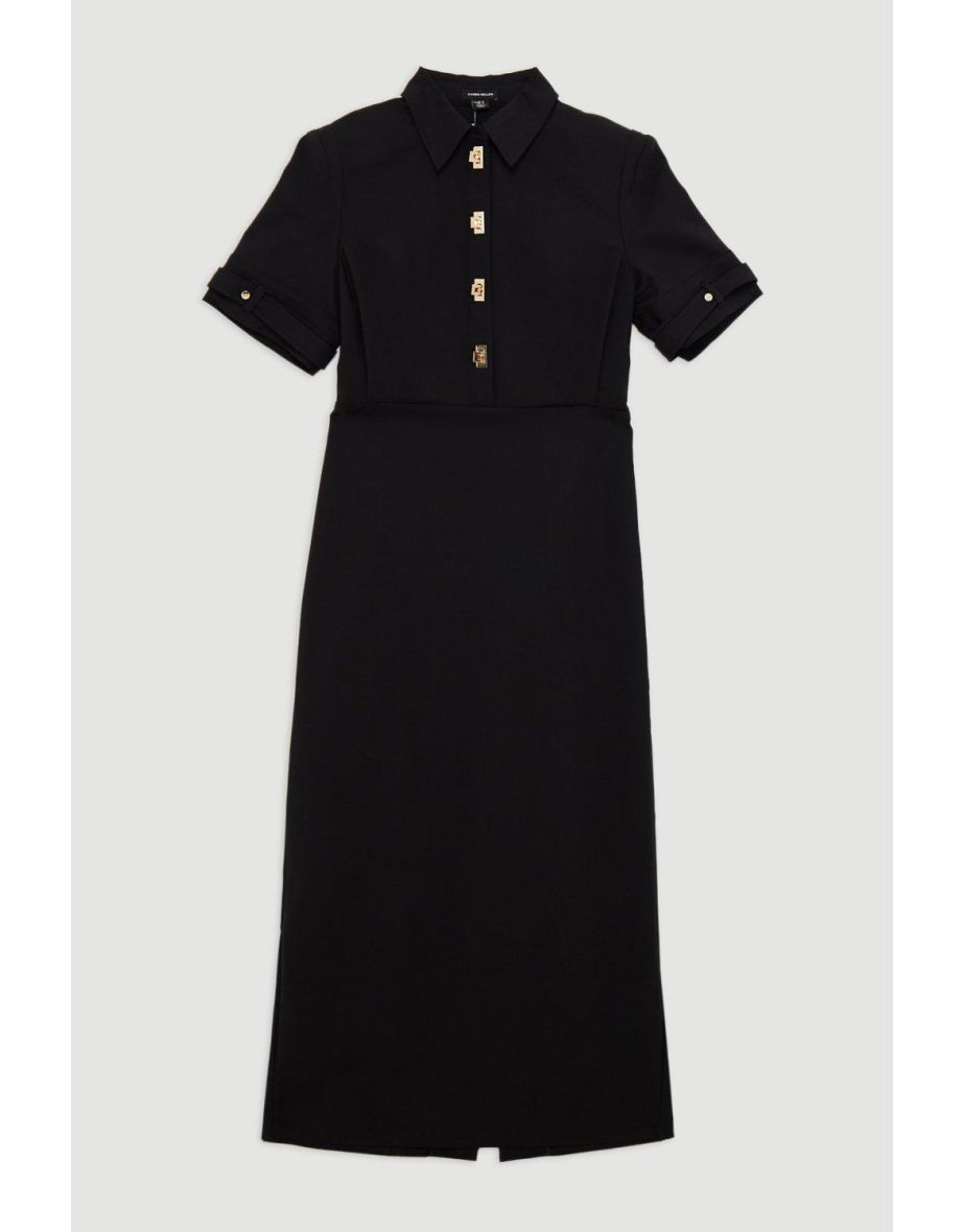Essential Techno Shirt Sleeve Woven Shirt Dress With Gold Hardware - 4