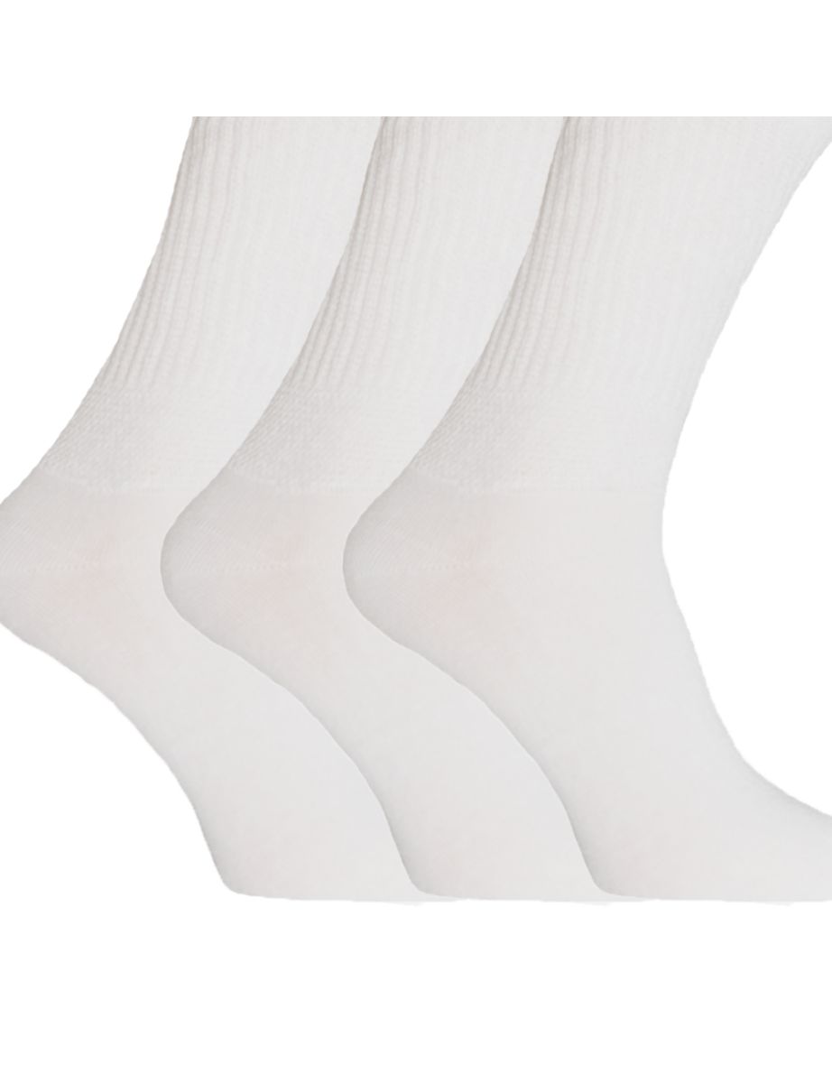 Mens Extra Wide Comfort Fit Wide Feet Diabetic Socks (3 Pairs) - White - 1
