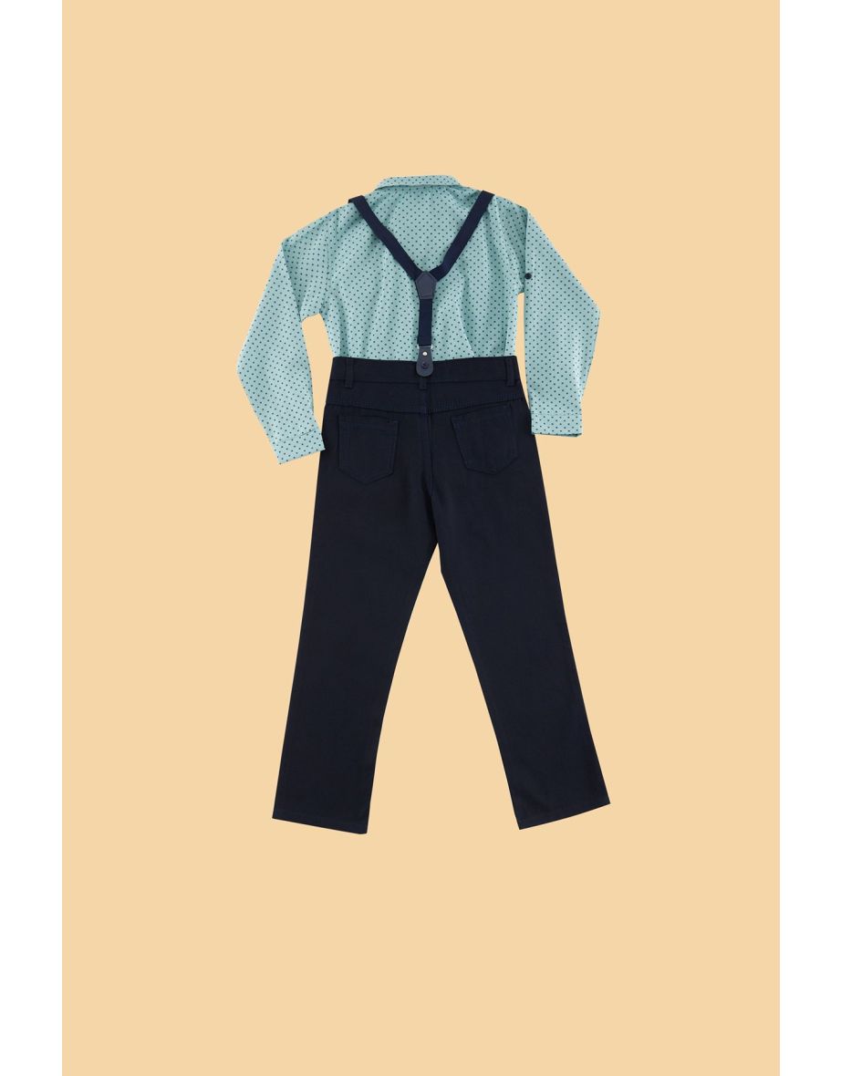 Mint Boy Bow Tie Polka Dot Shirt Trousers Suspender Set - 2