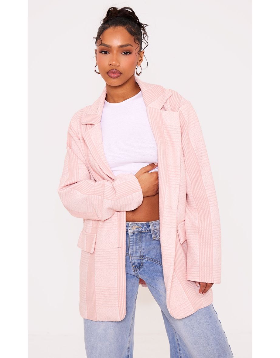 Light Pink Textured Oversized Drop Shoulder Blazer