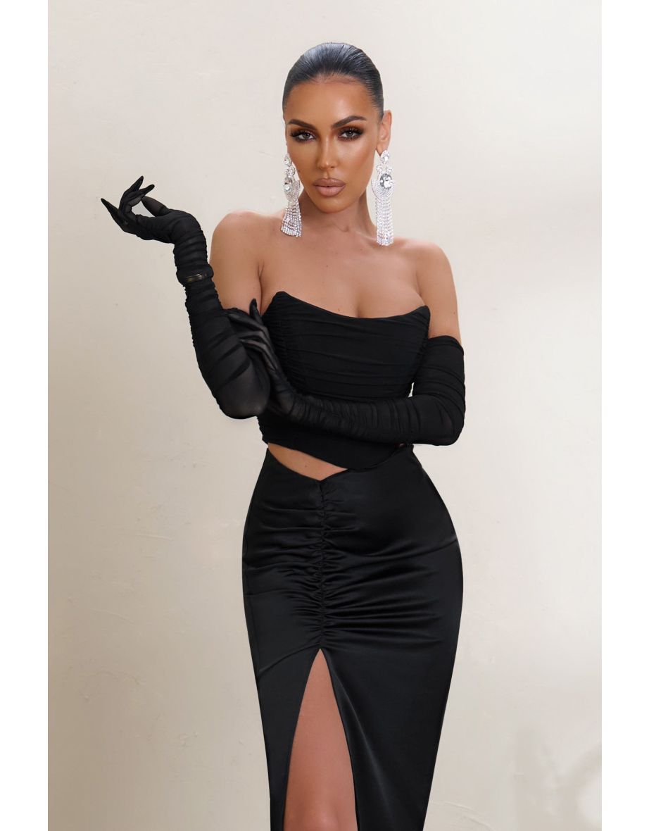 Obsessed | Black Bardot Mesh Corset Style Top