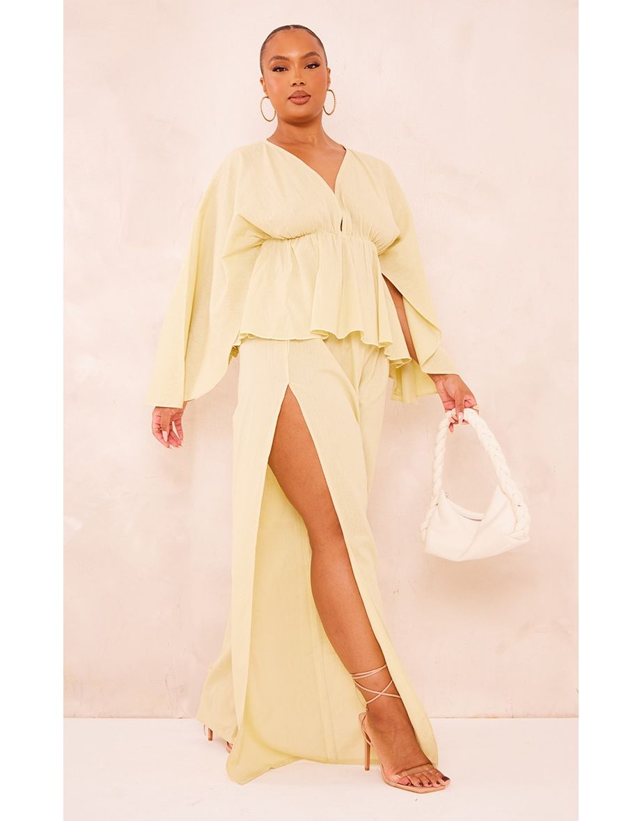 Plus Olive Linen Look Drape Detail Trousers