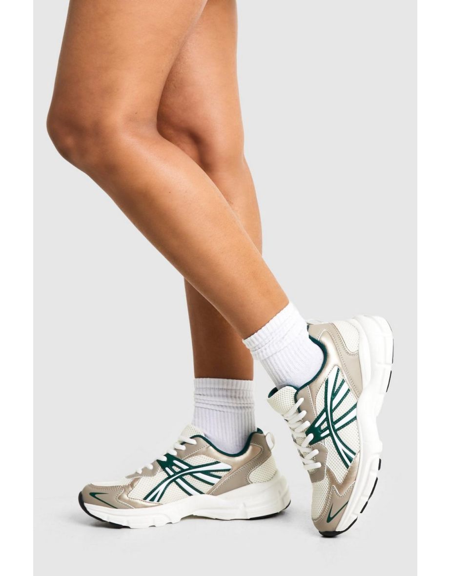 Sports Panelled Chunky Trainers - green