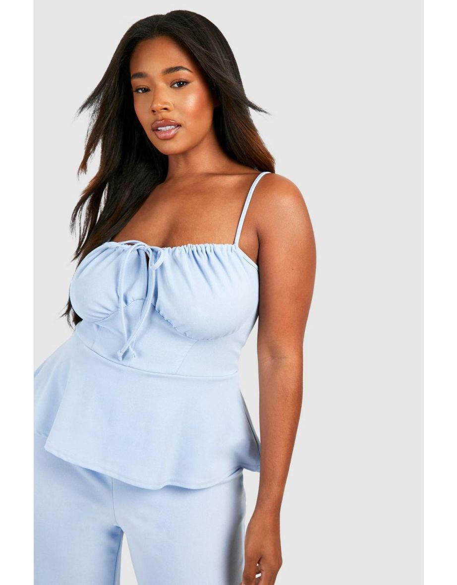 Plus Peplum Wide Leg Jumpsuit - dusty blue - 3