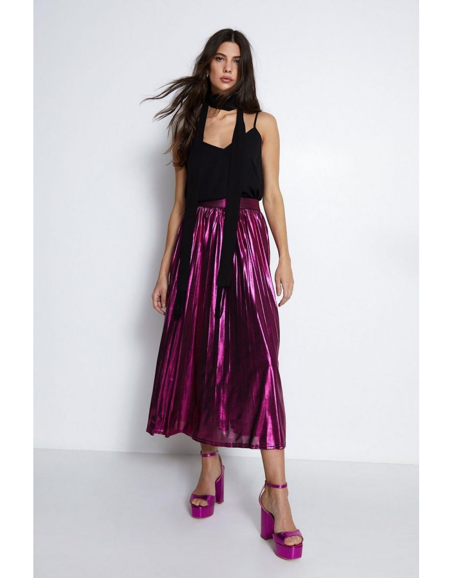 Metallic pleated midi skirt warehouse best sale