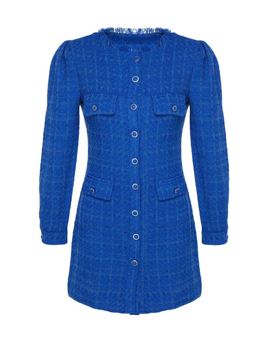 Saks Straight Cut Tweed Jacket Woven Dress - 7