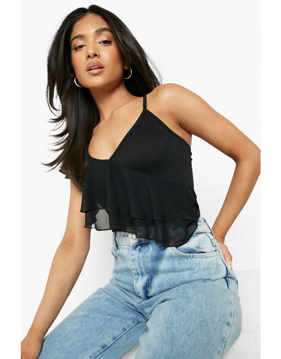 Petite Dobby Ruffle Asymmetric Top - black - 3